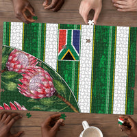 South Africa Football Puzzle King Protea with African Heritage Stripes Style