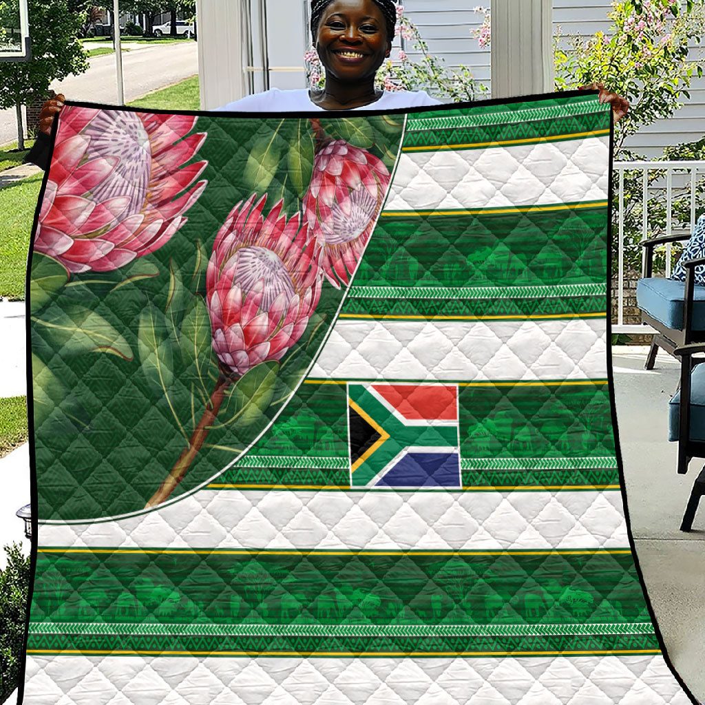 South Africa Football Quilt King Protea with African Heritage Stripes Style
