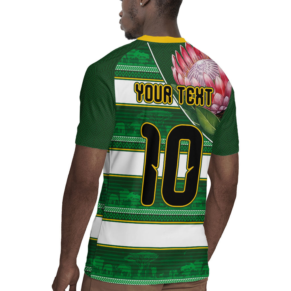 Custom South Africa Football Rugby Jersey King Protea with African Heritage Stripes Style