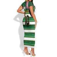 Custom South Africa Football Short Sleeve Bodycon Dress King Protea with African Heritage Stripes Style