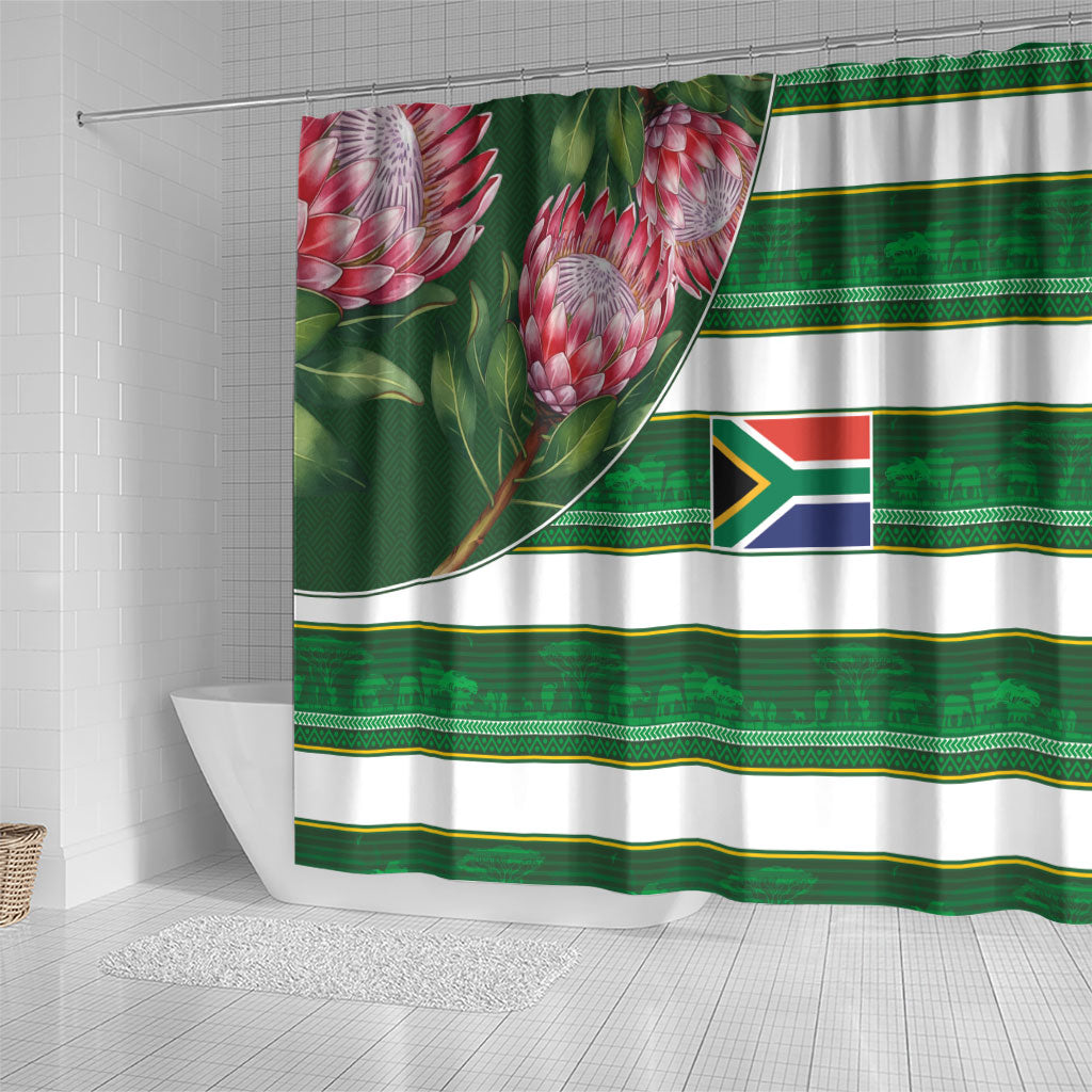 South Africa Football Shower Curtain King Protea with African Heritage Stripes Style