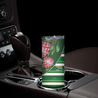 Custom South Africa Football Skinny Tumbler King Protea with African Heritage Stripes Style