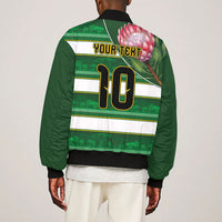 Custom South Africa Football Sleeve Zip Bomber Jacket King Protea with African Heritage Stripes Style