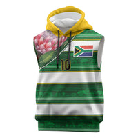 Custom South Africa Football Sleeveless Hoodie King Protea with African Heritage Stripes Style