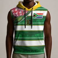 Custom South Africa Football Sleeveless Hoodie King Protea with African Heritage Stripes Style