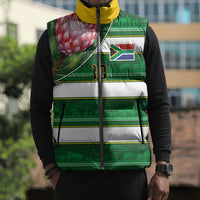Custom South Africa Football Sleeveless Puffer Jacket King Protea with African Heritage Stripes Style