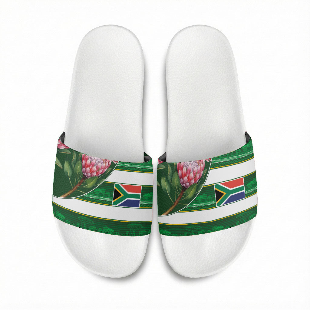 South Africa Football Slide Sandals King Protea with African Heritage Stripes Style