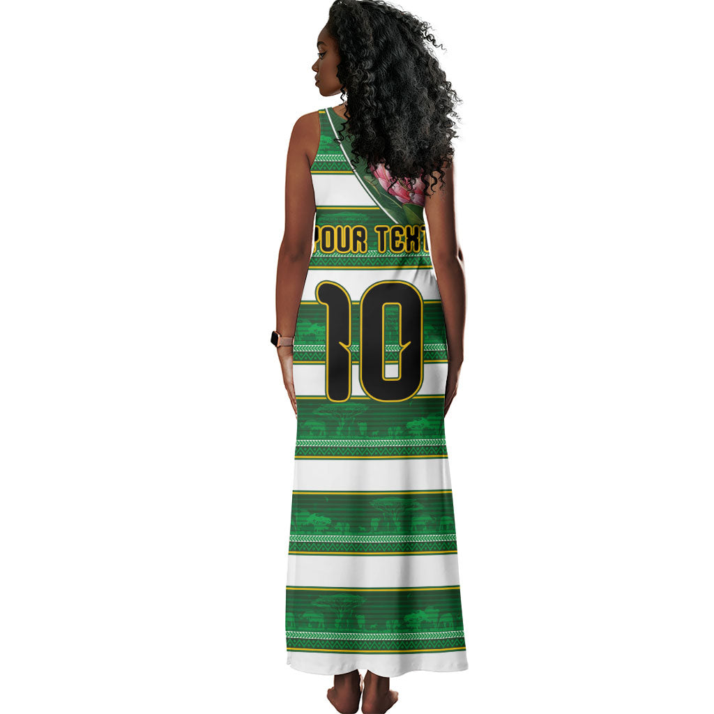 Custom South Africa Football Tank Maxi Dress King Protea with African Heritage Stripes Style