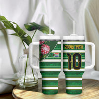 Custom South Africa Football Tumbler With Handle King Protea with African Heritage Stripes Style