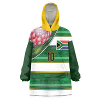 Custom South Africa Football Wearable Blanket Hoodie King Protea with African Heritage Stripes Style