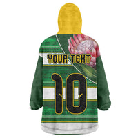 Custom South Africa Football Wearable Blanket Hoodie King Protea with African Heritage Stripes Style