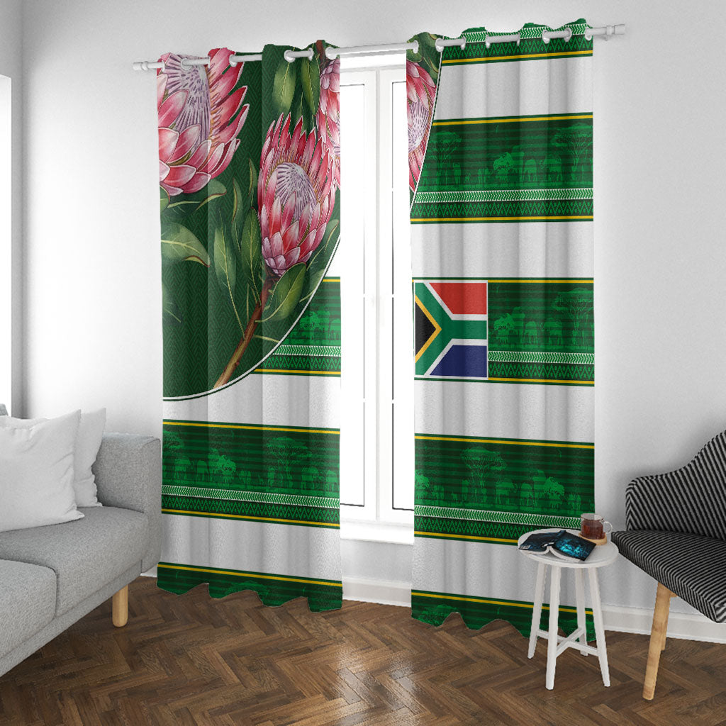 South Africa Football Window Curtain King Protea with African Heritage Stripes Style