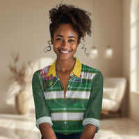 Custom South Africa Football Women Casual Shirt King Protea with African Heritage Stripes Style