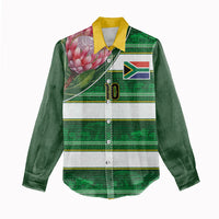 Custom South Africa Football Women Casual Shirt King Protea with African Heritage Stripes Style
