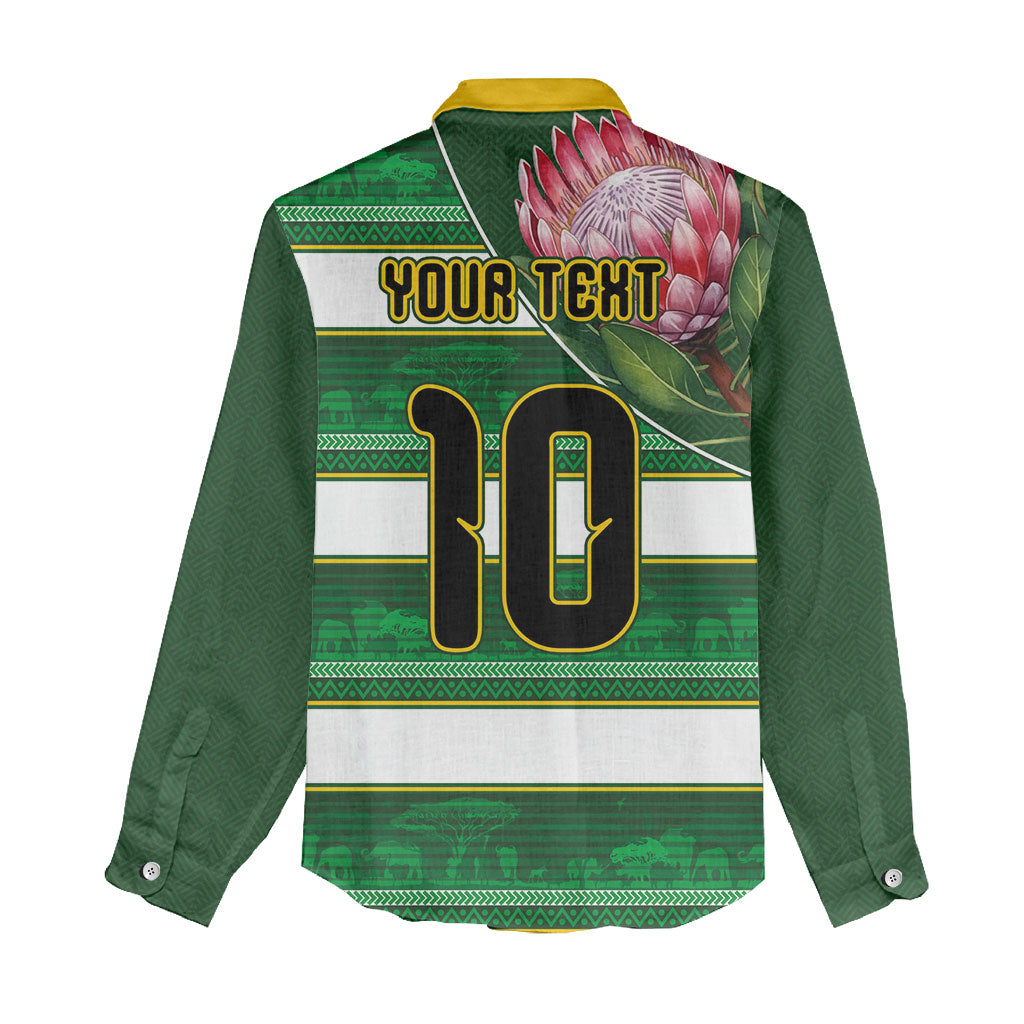 Custom South Africa Football Women Casual Shirt King Protea with African Heritage Stripes Style