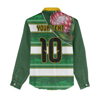 Custom South Africa Football Women Casual Shirt King Protea with African Heritage Stripes Style