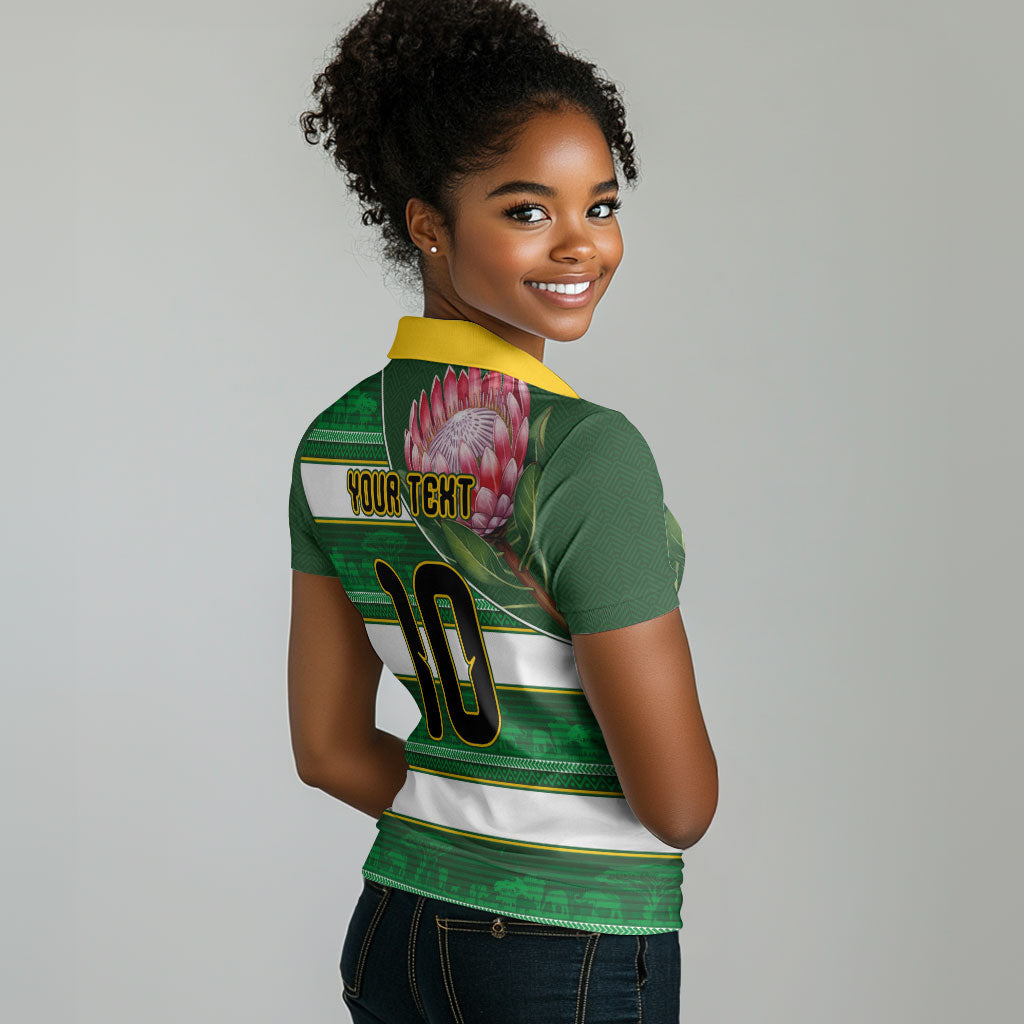 Custom South Africa Football Women Polo Shirt King Protea with African Heritage Stripes Style