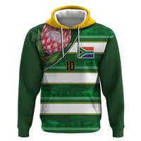 Custom South Africa Football Zip Hoodie King Protea with African Heritage Stripes Style