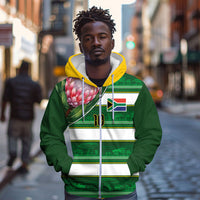 Custom South Africa Football Zip Hoodie King Protea with African Heritage Stripes Style