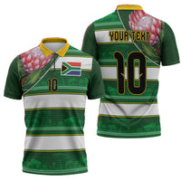 Custom South Africa Football Zipper Polo Shirt King Protea with African Heritage Stripes Style