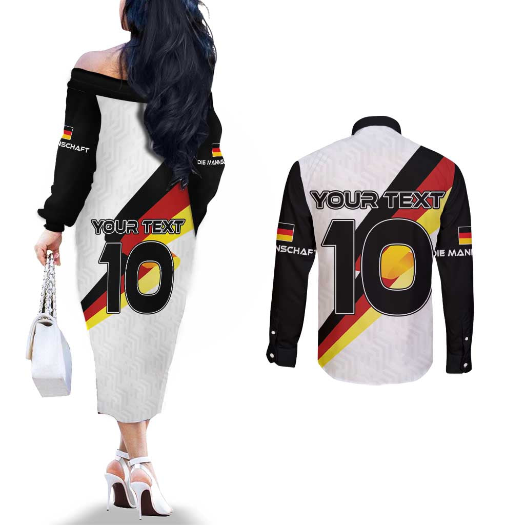 Custom Germany Football Road to the 4th European Championship Couples Matching Off The Shoulder Long Sleeve Dress and Long Sleeve Button Shirt White Color