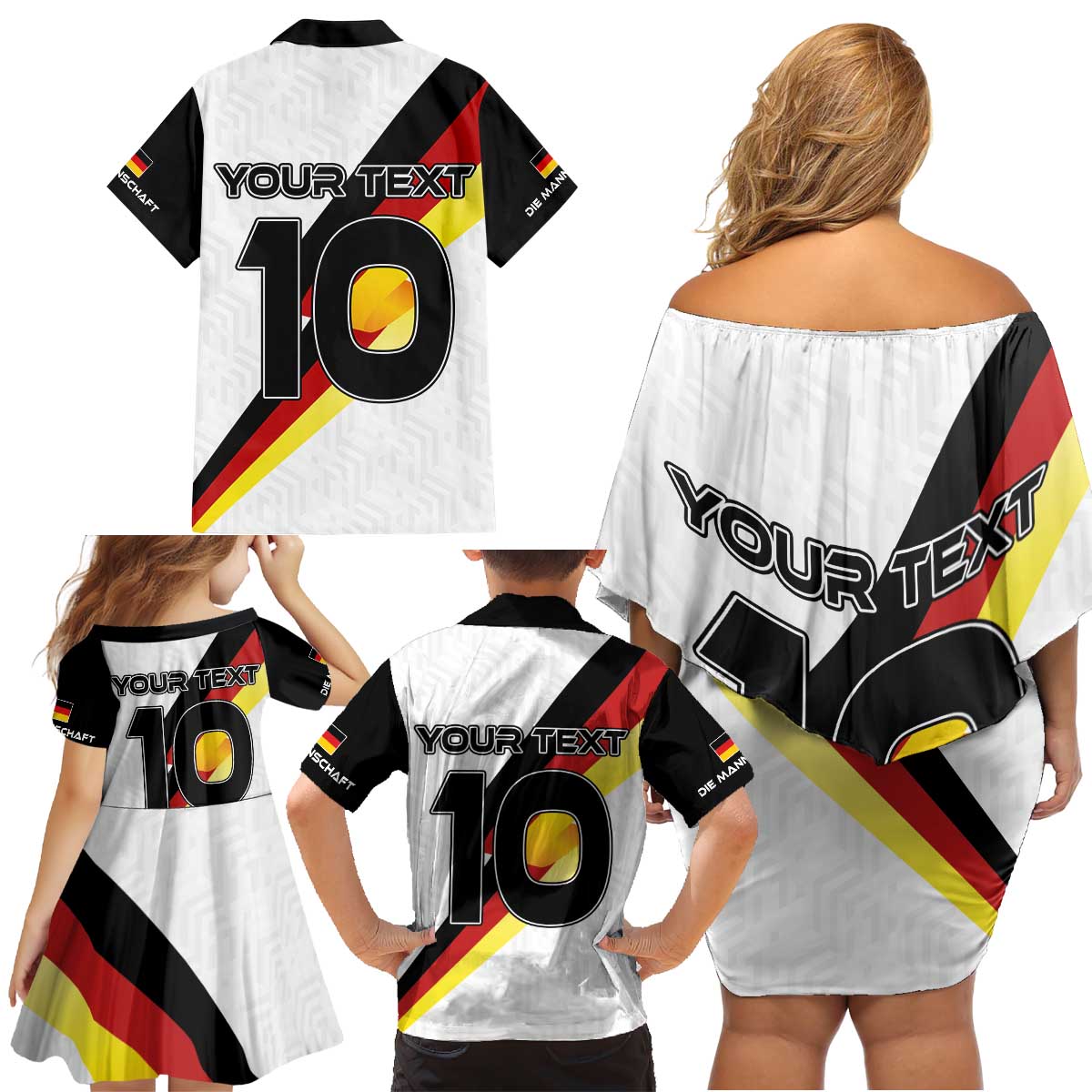 Custom Germany Football Road to the 4th European Championship Family Matching Off Shoulder Short Dress and Hawaiian Shirt White Color - Wonder Print Shop