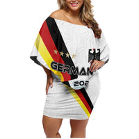Custom Germany Football Road to the 4th European Championship Family Matching Off Shoulder Short Dress and Hawaiian Shirt White Color - Wonder Print Shop