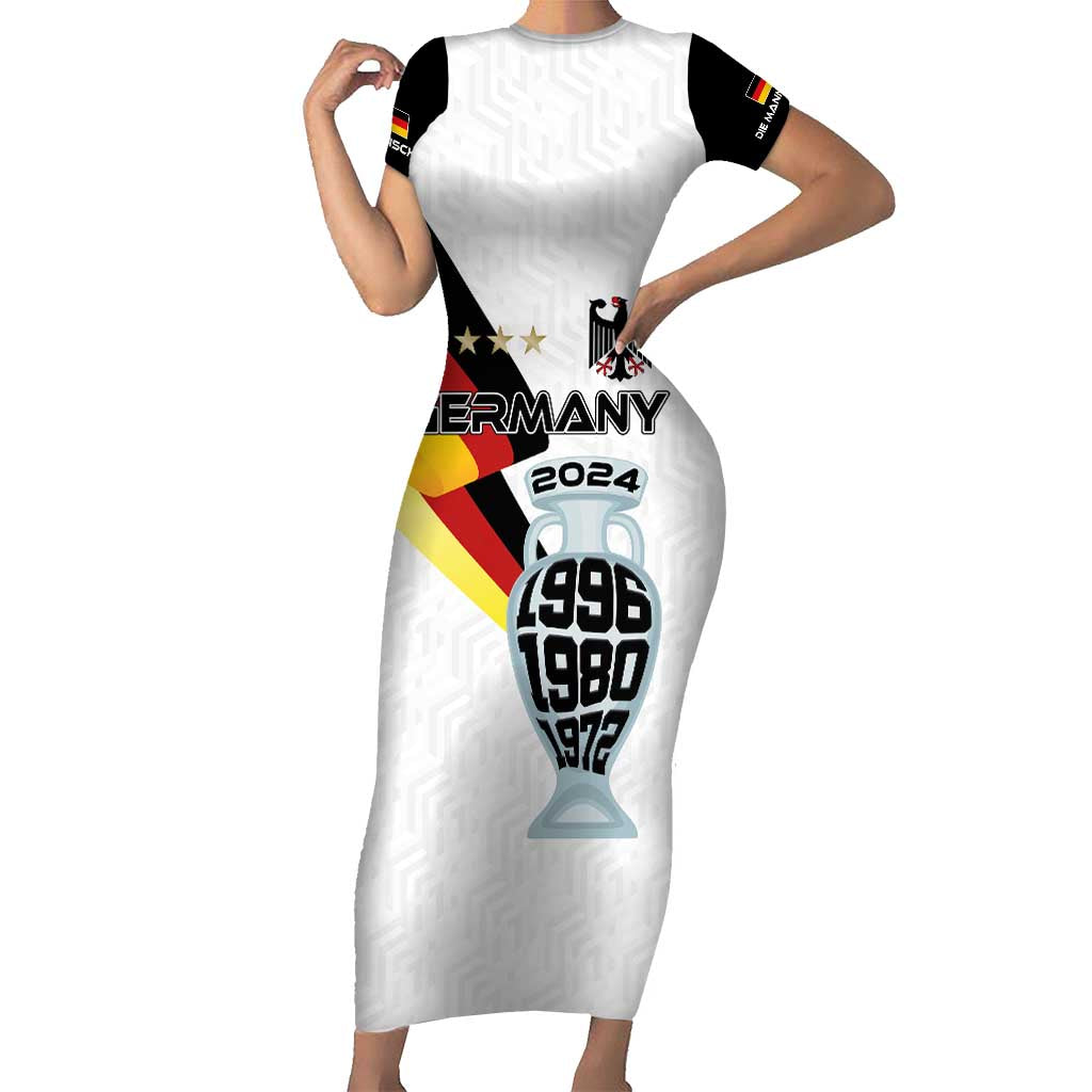 Custom Germany Football Road to the 4th European Championship Short Sleeve Bodycon Dress White Color - Wonder Print Shop