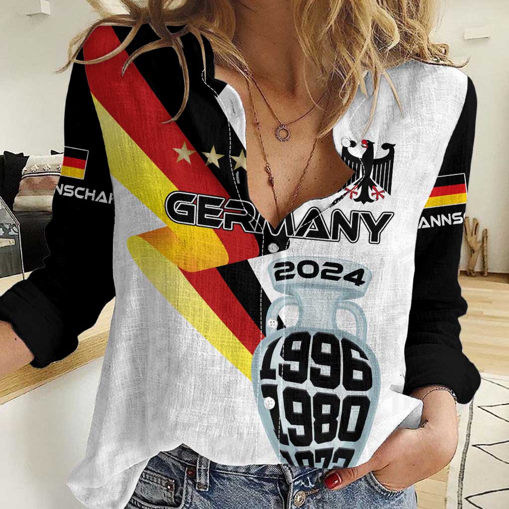 Custom Germany Football Road to the 4th European Championship Women Casual Shirt White Color - Wonder Print Shop