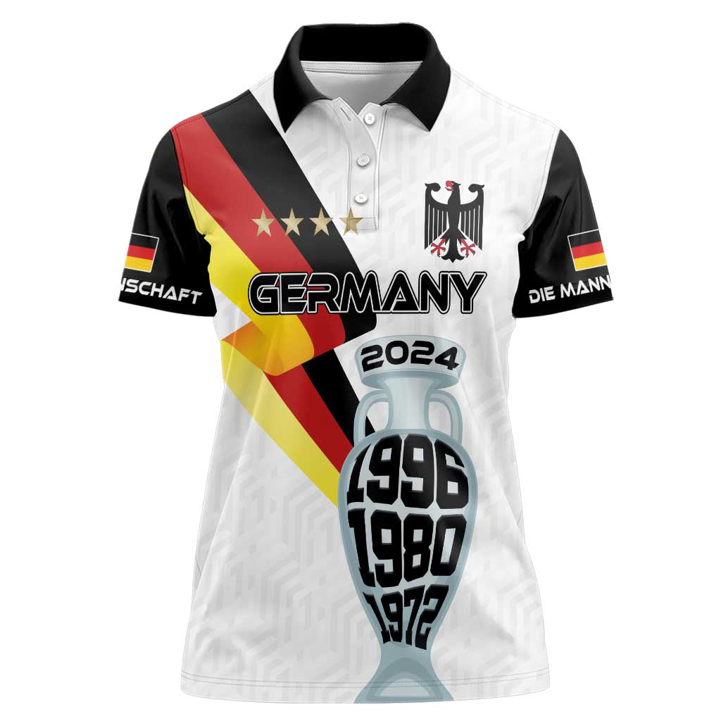 Custom Germany Football Road to the 4th European Championship Women Polo Shirt White Color - Wonder Print Shop