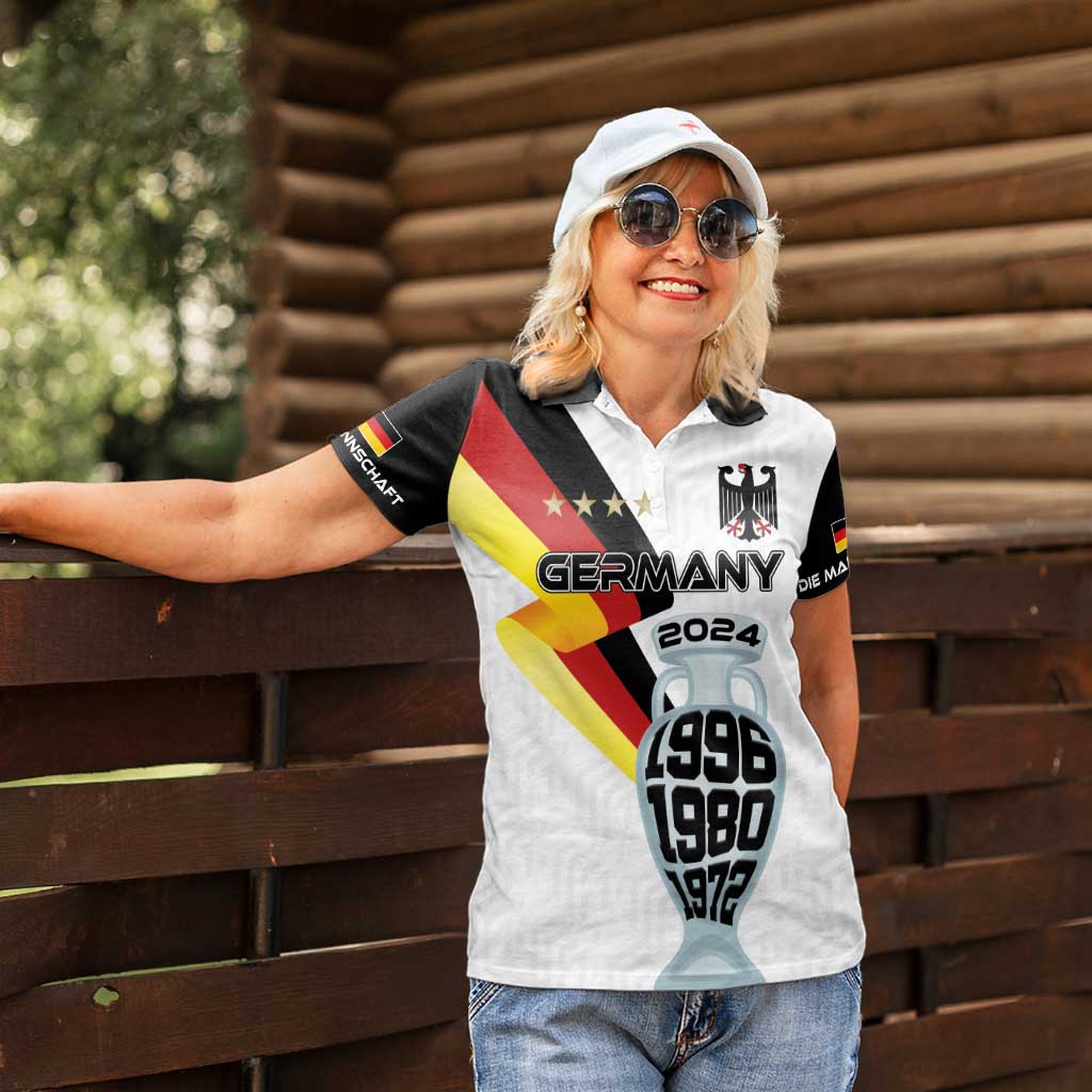 Custom Germany Football Road to the 4th European Championship Women Polo Shirt White Color - Wonder Print Shop