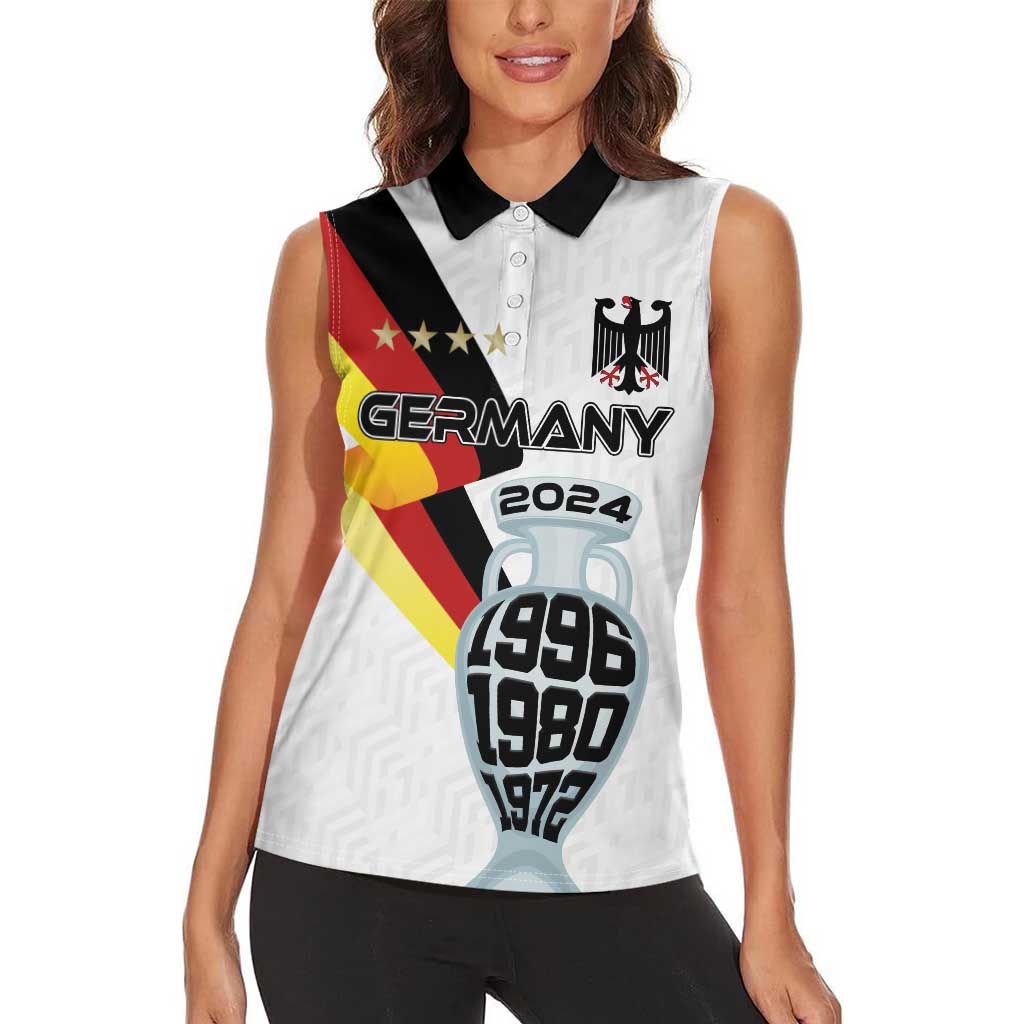 Custom Germany Football Road to the 4th European Championship Women Sleeveless Polo Shirt White Color - Wonder Print Shop