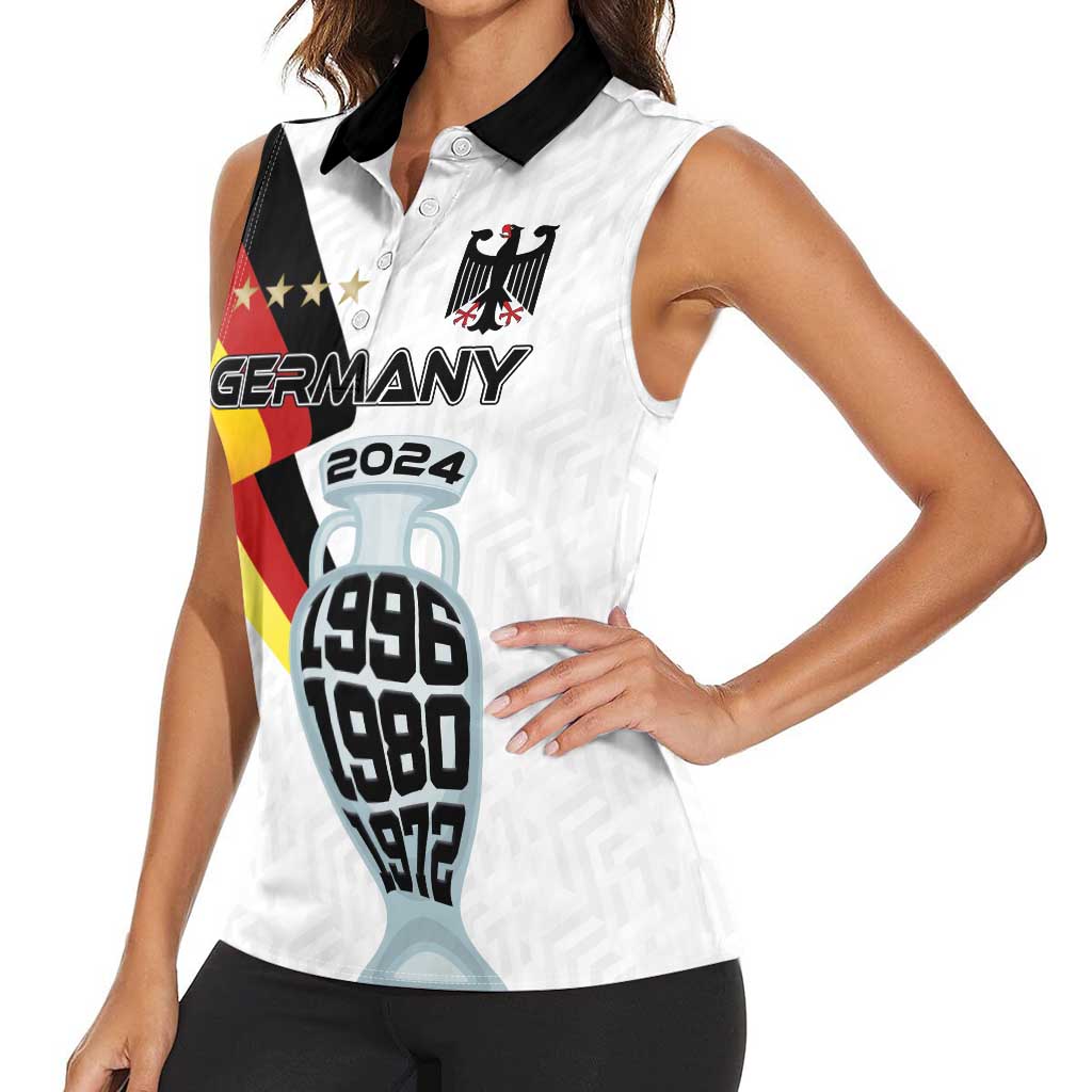 Custom Germany Football Road to the 4th European Championship Women Sleeveless Polo Shirt White Color - Wonder Print Shop