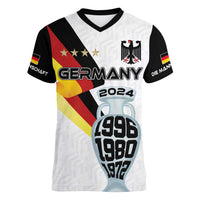 Custom Germany Football Road to the 4th European Championship Women V-Neck T-Shirt White Color - Wonder Print Shop