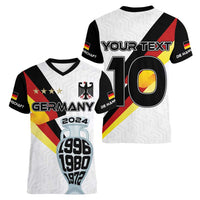 Custom Germany Football Road to the 4th European Championship Women V-Neck T-Shirt White Color - Wonder Print Shop