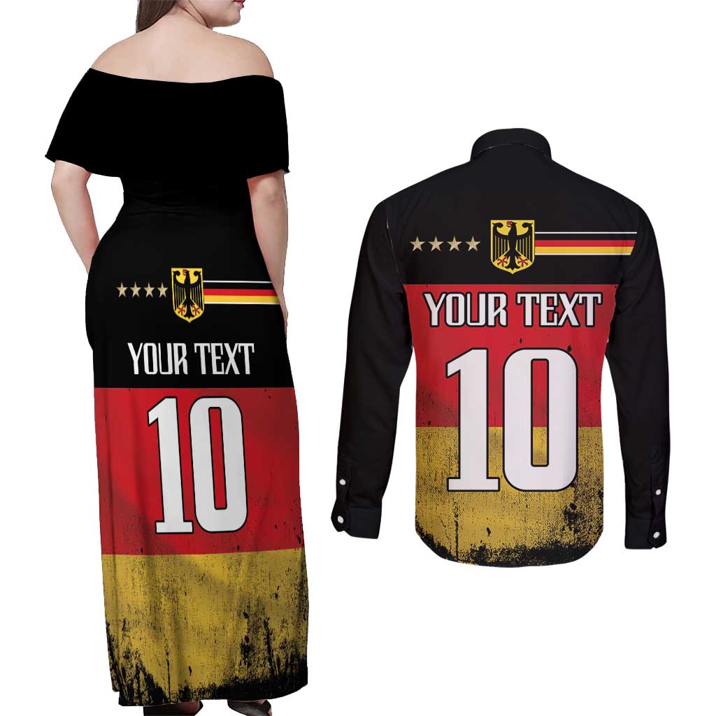 Custom Germany Football Road to the 4th European Championship Couples Matching Off Shoulder Maxi Dress and Long Sleeve Button Shirt Black Color - Wonder Print Shop