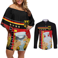 Custom Germany Football Road to the 4th European Championship Couples Matching Off Shoulder Short Dress and Long Sleeve Button Shirt Black Color - Wonder Print Shop