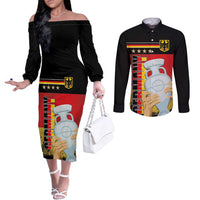 Custom Germany Football Road to the 4th European Championship Couples Matching Off The Shoulder Long Sleeve Dress and Long Sleeve Button Shirt Black Color