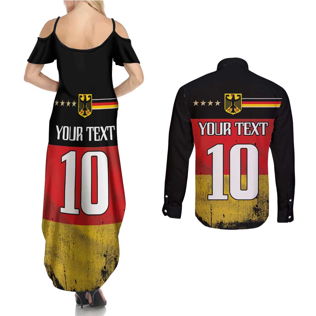 Custom Germany Football Road to the 4th European Championship Couples Matching Summer Maxi Dress and Long Sleeve Button Shirt Black Color - Wonder Print Shop