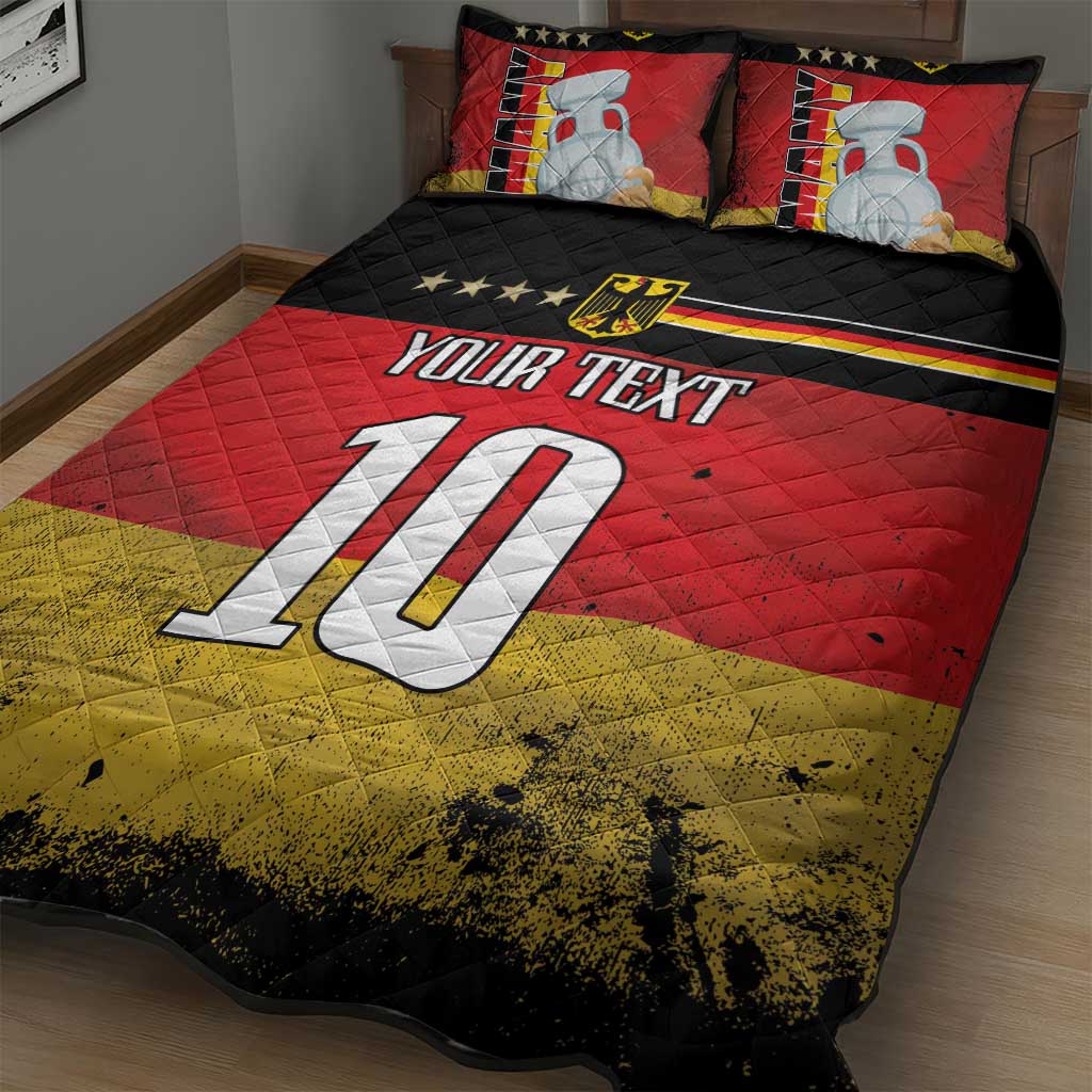 Custom Germany Football Road to the 4th European Championship Quilt Bed Set Black Color - Wonder Print Shop