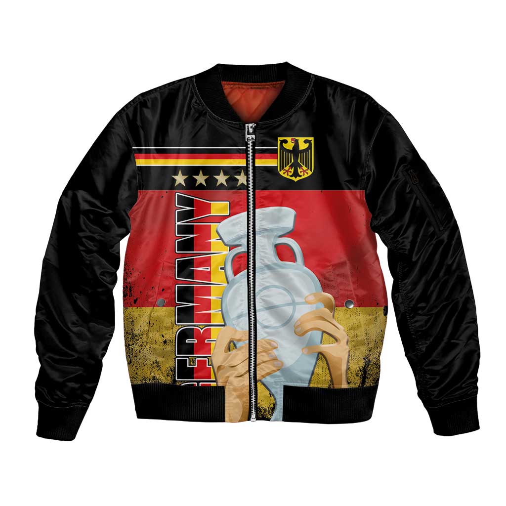 Custom Germany Football Road to the 4th European Championship Sleeve Zip Bomber Jacket Black Color - Wonder Print Shop