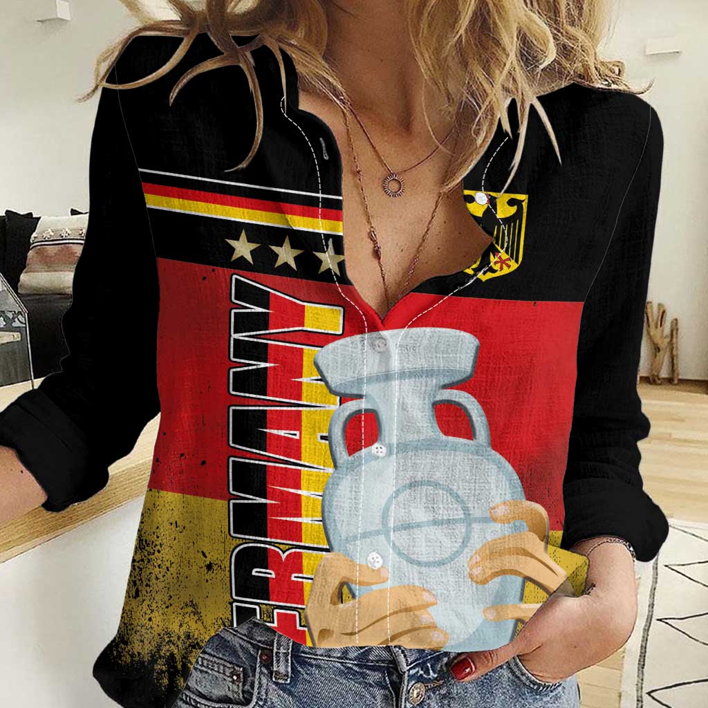 Custom Germany Football Road to the 4th European Championship Women Casual Shirt Black Color - Wonder Print Shop