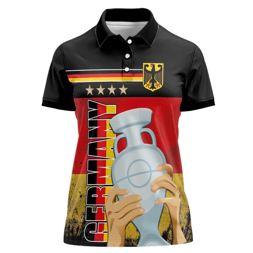 Custom Germany Football Road to the 4th European Championship Women Polo Shirt Black Color - Wonder Print Shop