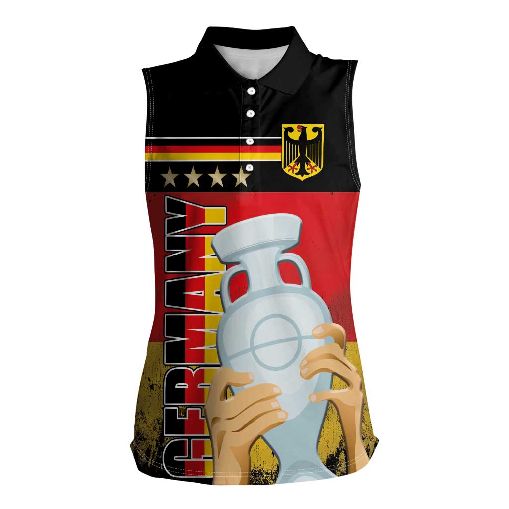 Custom Germany Football Road to the 4th European Championship Women Sleeveless Polo Shirt Black Color - Wonder Print Shop