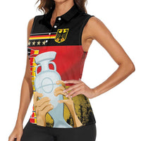 Custom Germany Football Road to the 4th European Championship Women Sleeveless Polo Shirt Black Color - Wonder Print Shop