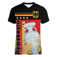 Custom Germany Football Road to the 4th European Championship Women V-Neck T-Shirt Black Color - Wonder Print Shop