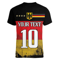 Custom Germany Football Road to the 4th European Championship Women V-Neck T-Shirt Black Color - Wonder Print Shop