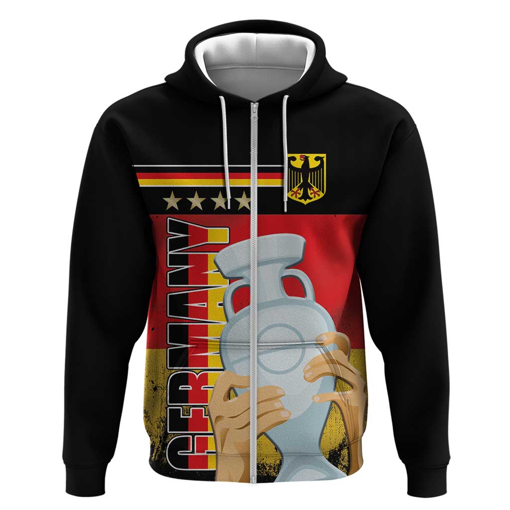 Custom Germany Football Road to the 4th European Championship Zip Hoodie Black Color - Wonder Print Shop