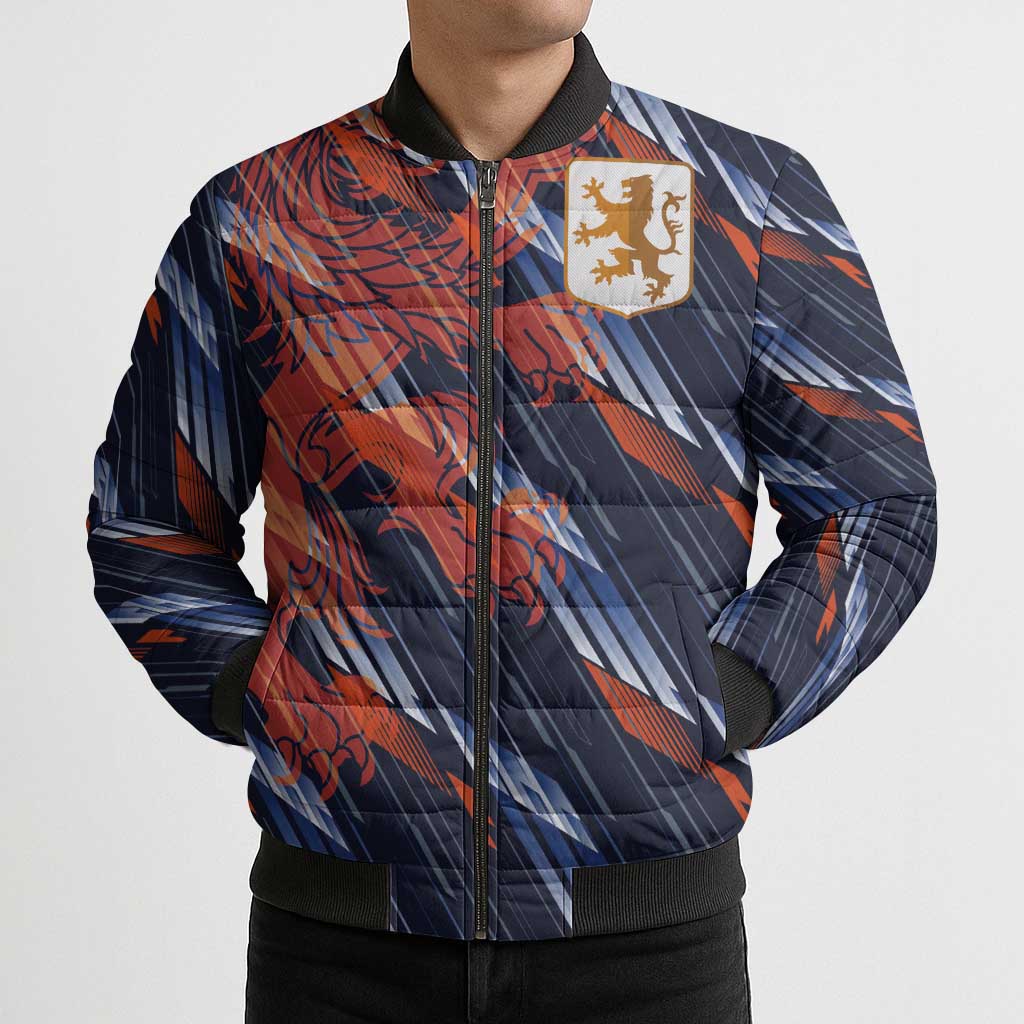 Custom Netherlands Lion Football Bomber Puffer Jacket Sporty Style - Wonder Print Shop