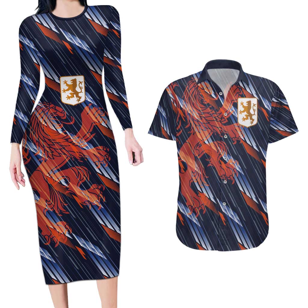 Custom Netherlands Lion Football Couples Matching Long Sleeve Bodycon Dress and Hawaiian Shirt Sporty Style - Wonder Print Shop